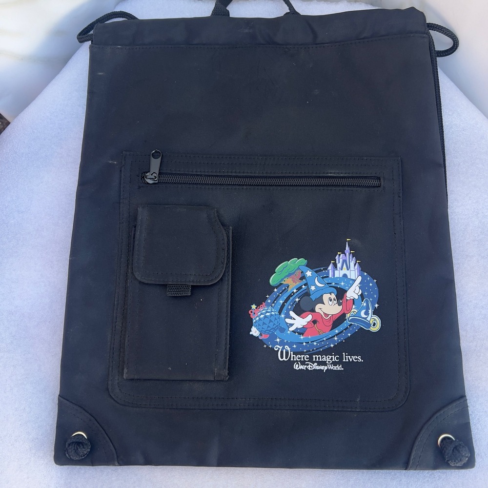 Walt Disney World Sorcerer Mickey Drawstring Backpack Black Magic Lives Bag